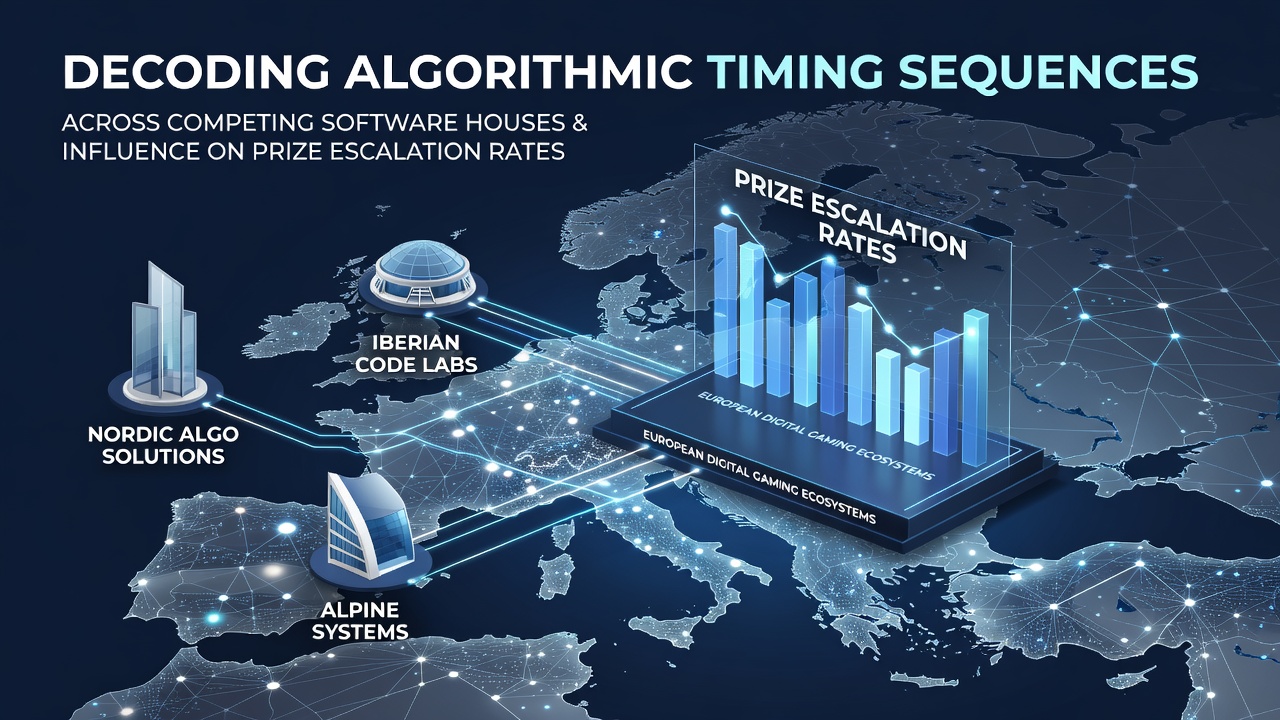 Visualization of algorithmic timing sequences in European digital gaming platforms showing data flows between competing software houses