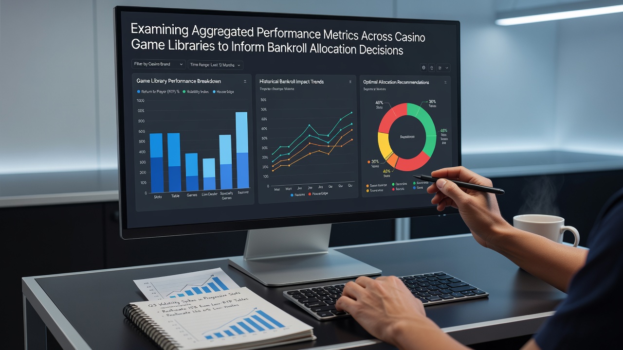 Dashboard displaying aggregated performance metrics including RTP and volatility across multiple casino game libraries