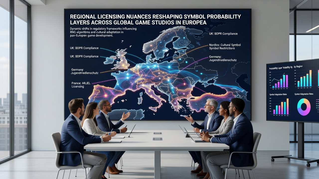 Technical teams reviewing symbol probability layers for compliance with varied European casino app regulations