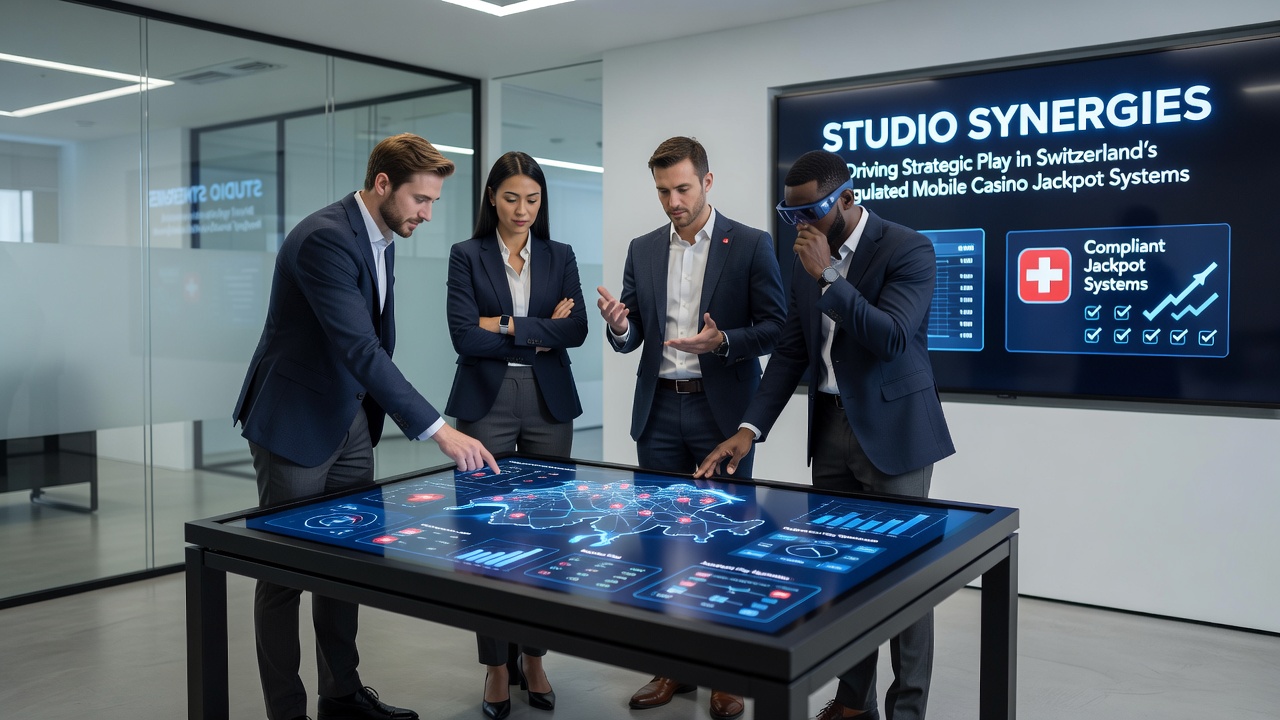 Game studio teams collaborating on jackpot systems for Swiss mobile platforms