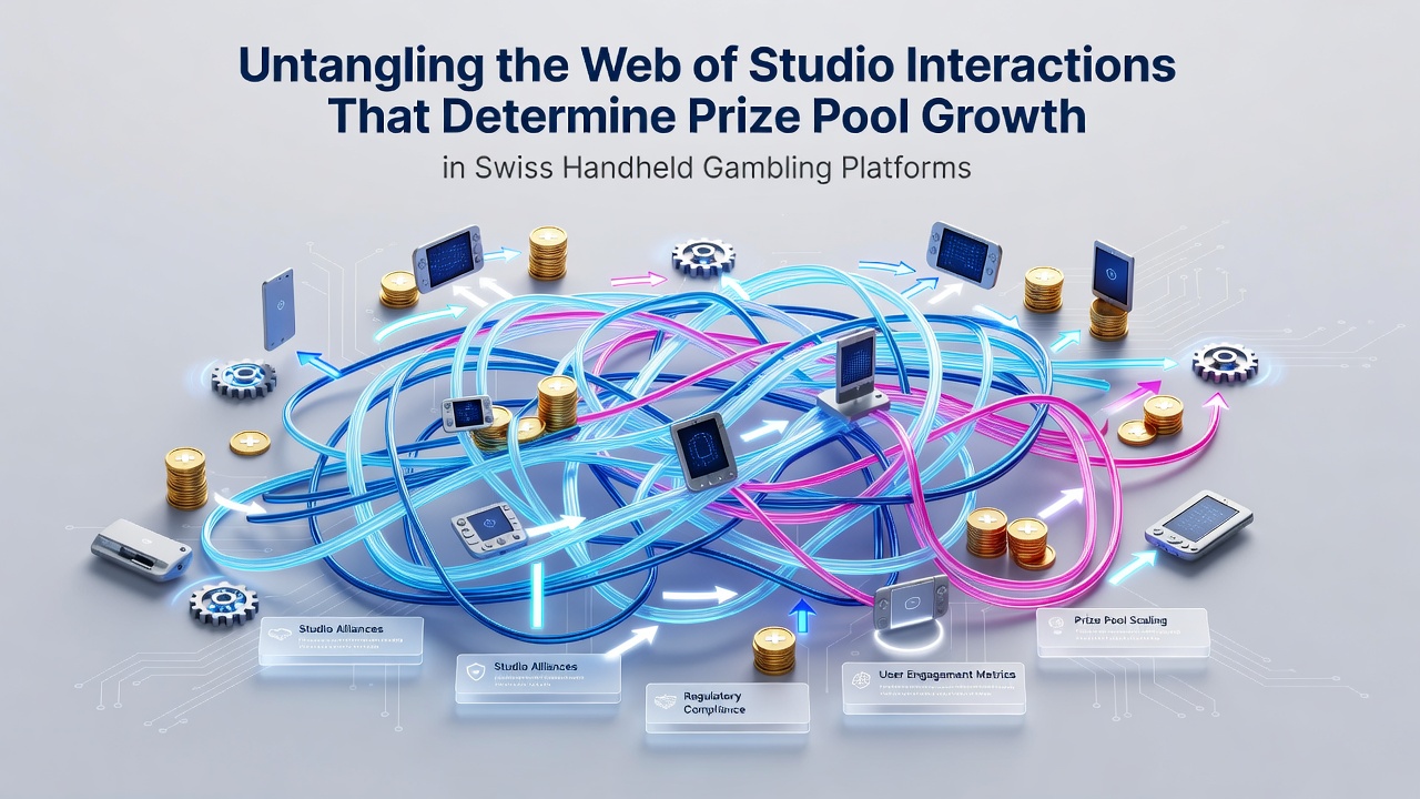 Network diagram showing multiple game studios contributing to interconnected prize pools on Swiss handheld platforms
